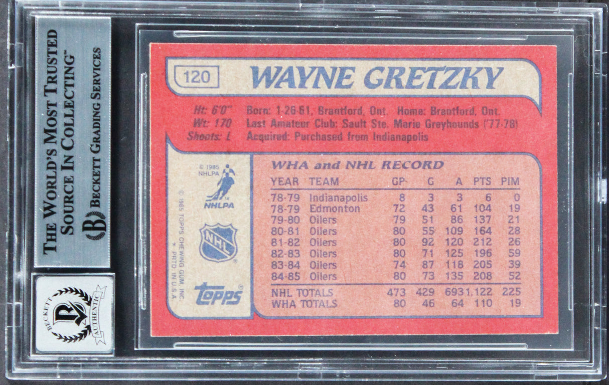 Oilers Wayne Gretzky Authentic Signed 1985 Topps #120 Card Auto 10! BAS Slabbed