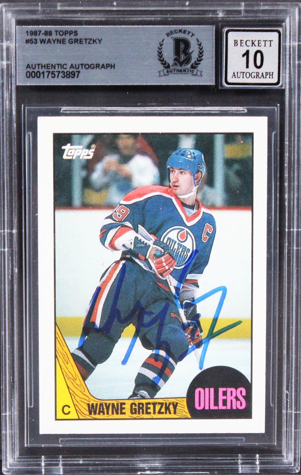 Oilers Wayne Gretzky Authentic Signed 1987 Topps #53 Card Auto 10! BAS Slabbed