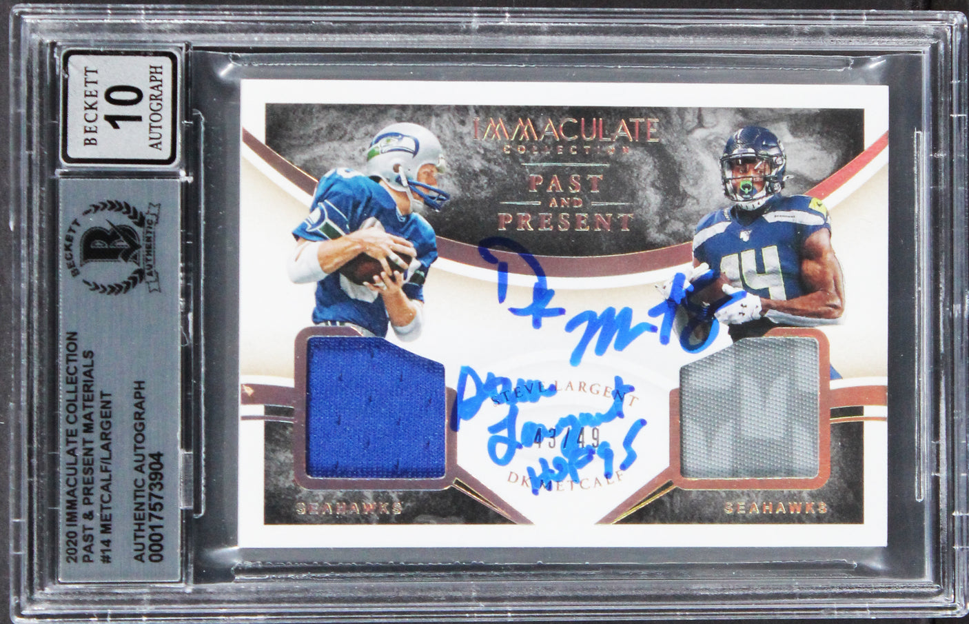 Metcalf & Largent Signed 2020 Immaculate Collection #14 Card Auto 10 BAS Slabbed