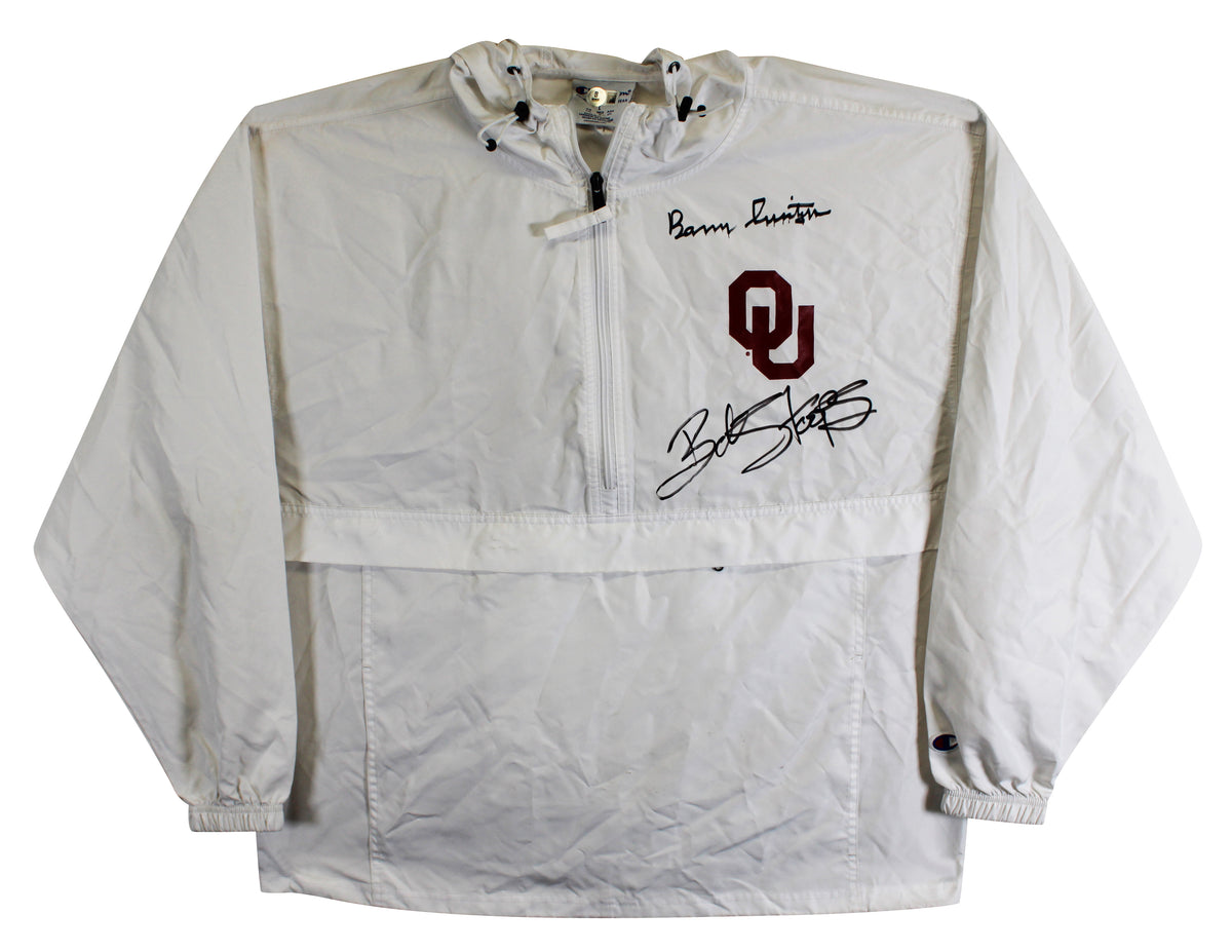OU Barry Switzer & Bob Stoops Signed White Windbreaker Jacket BAS Wit #2W701842