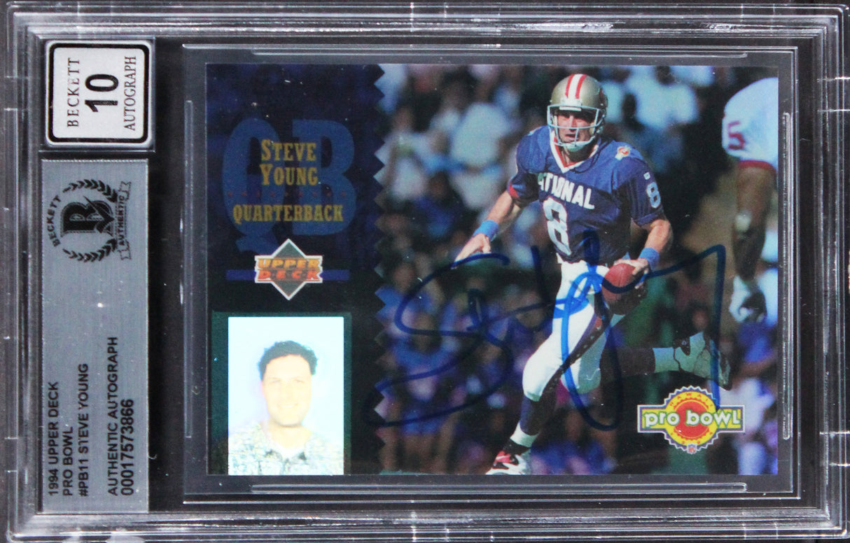 49ers Steve Young Signed 1994 Upper Deck Pro Bowl #PB11 Card Auto 10 BAS Slabbed