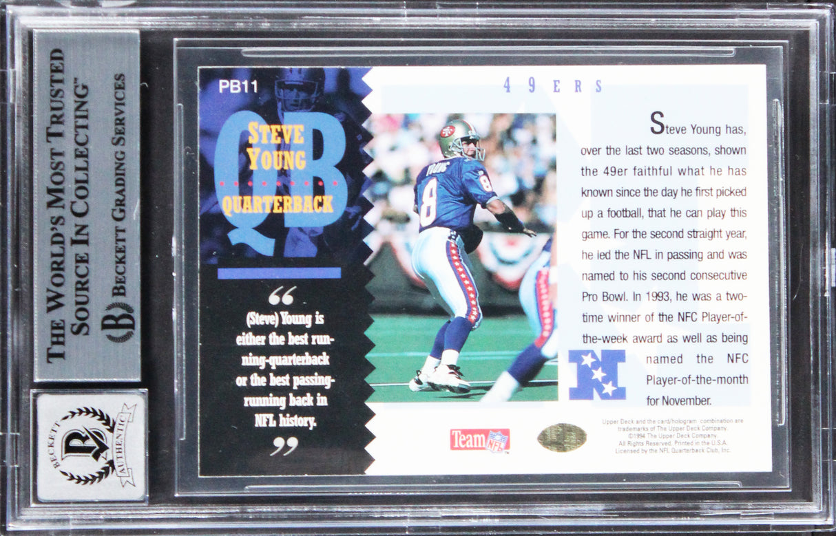 49ers Steve Young Signed 1994 Upper Deck Pro Bowl #PB11 Card Auto 10 BAS Slabbed