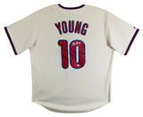 Phillies Michael Young Signed Cream Majestic Jersey BAS Witnessed #1W036636