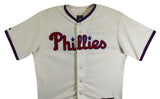 Phillies Michael Young Signed Cream Majestic Jersey BAS Witnessed #1W036636