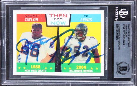 Lawrence Taylor & Ray Lewis Signed 2005 Topps Heritage T&N #TN8 Card BAS Slabbed