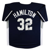 Josh Hamilton Signed Navy Pro Style Jersey BAS Witnessed #1W036824