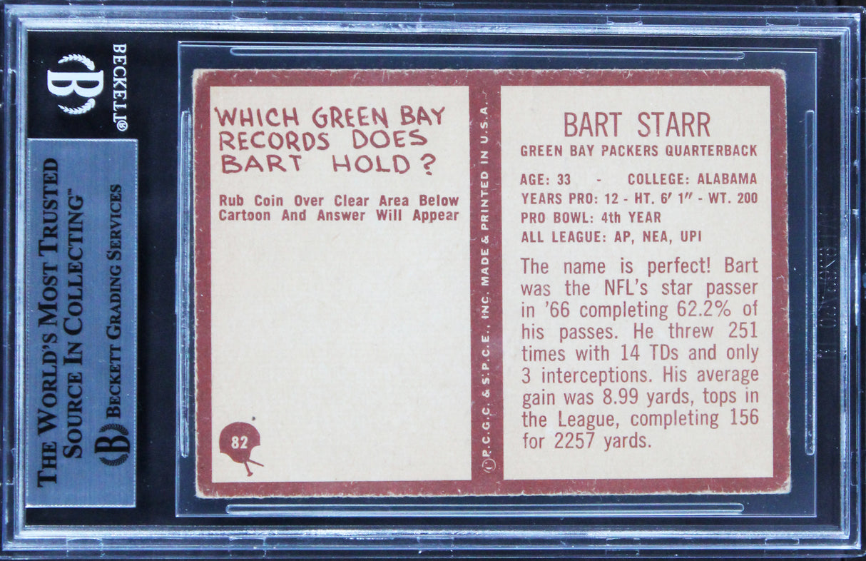 Packers Bart Starr Authentic Signed 1967 Philadelphia #82 Card BAS Slabbed