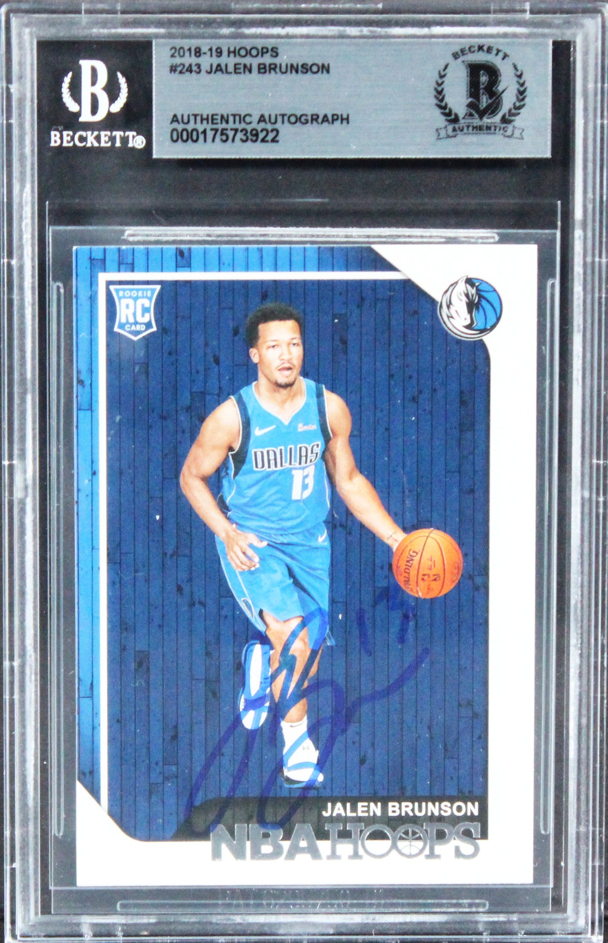 Mavericks Jalen Brunson Authentic Signed 2018 Hoops #243 Rookie Card BAS Slabbed