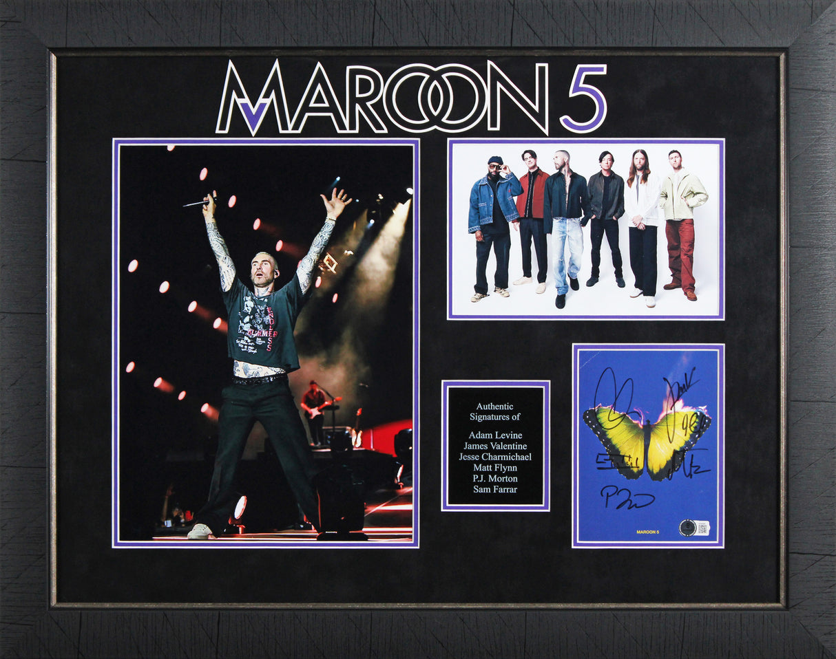 Maroon 5 (6) Levine, Farrar +4 Signed Album Insert Framed Display BAS #AE64584