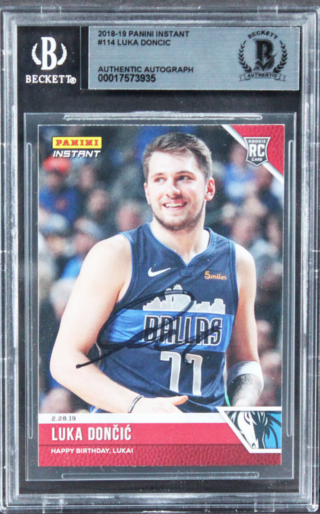 Mavericks Luka Doncic Signed 2018 Panini Instant #114 Rookie Card BAS Slabbed