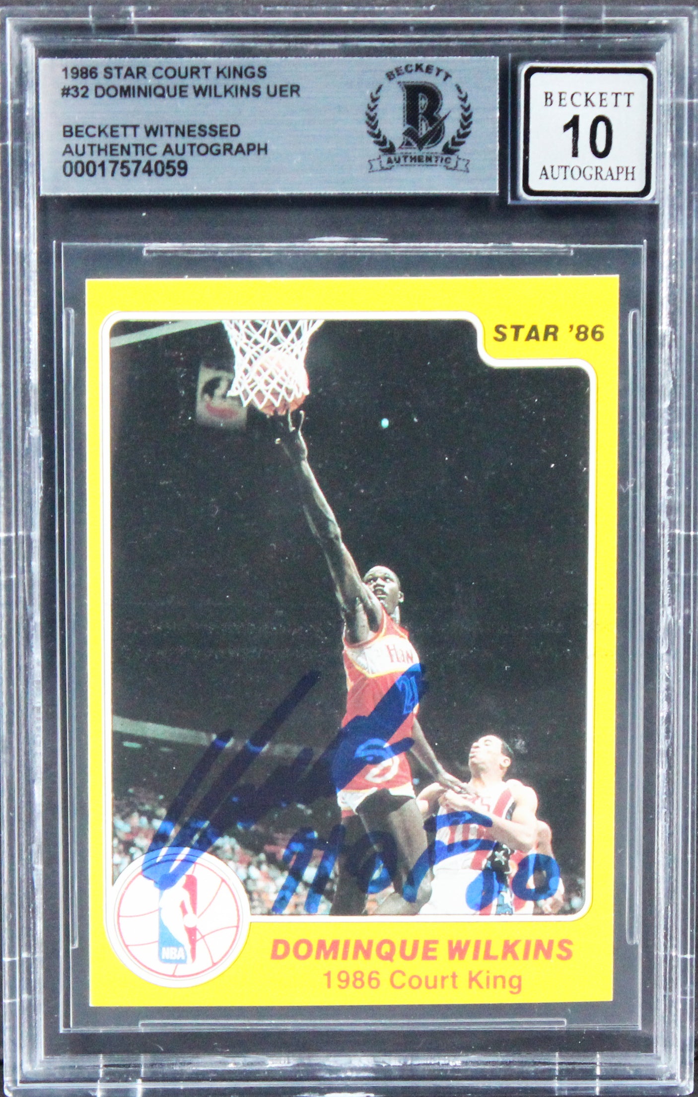 Dominique Wilkins Signed 1986 Star Court Kings #32 UER Card Auto 10! BAS Slabbed