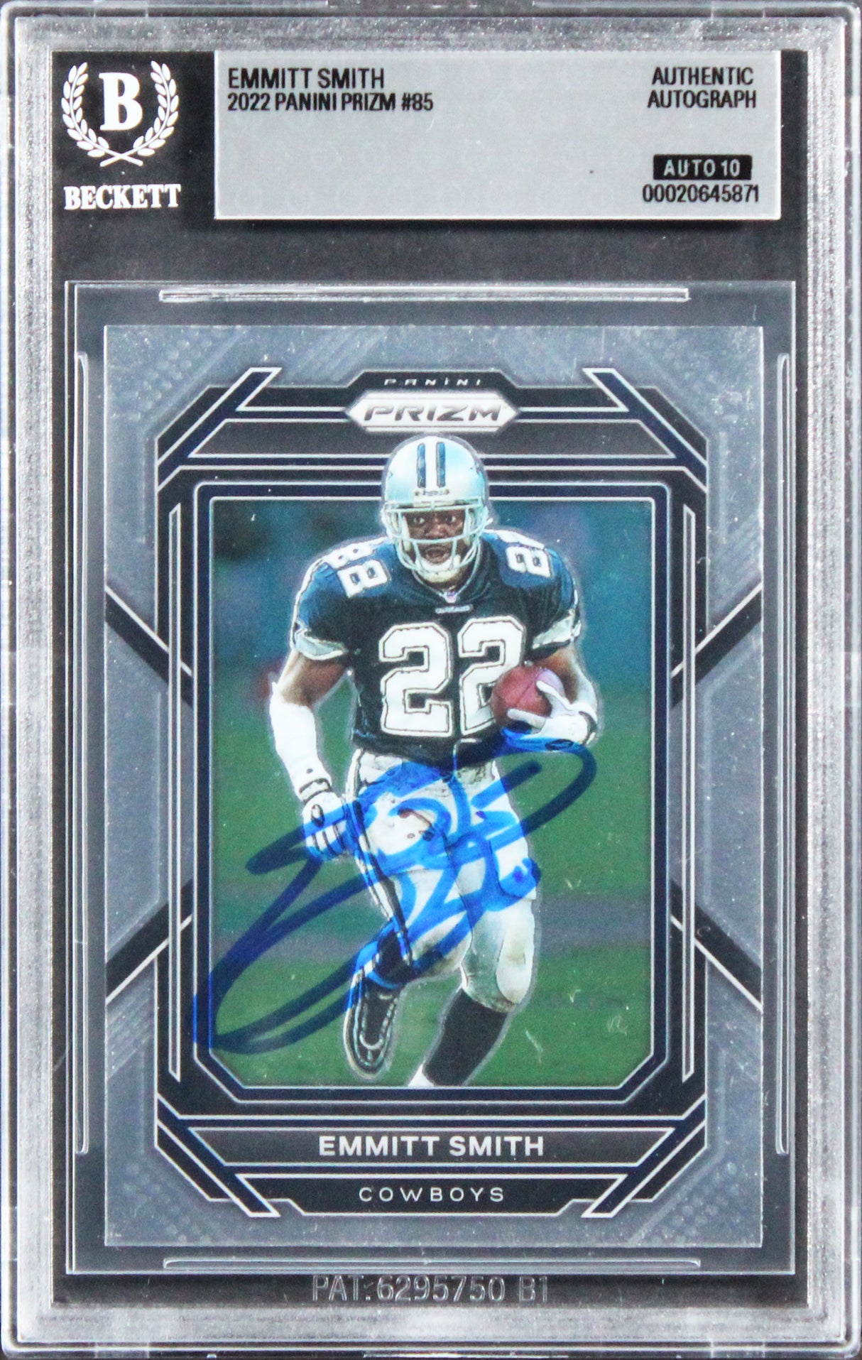 Cowboys Emmitt Smith Signed 2022 Panini Prizm #85 Card Auto GM 10! BAS Slabbed