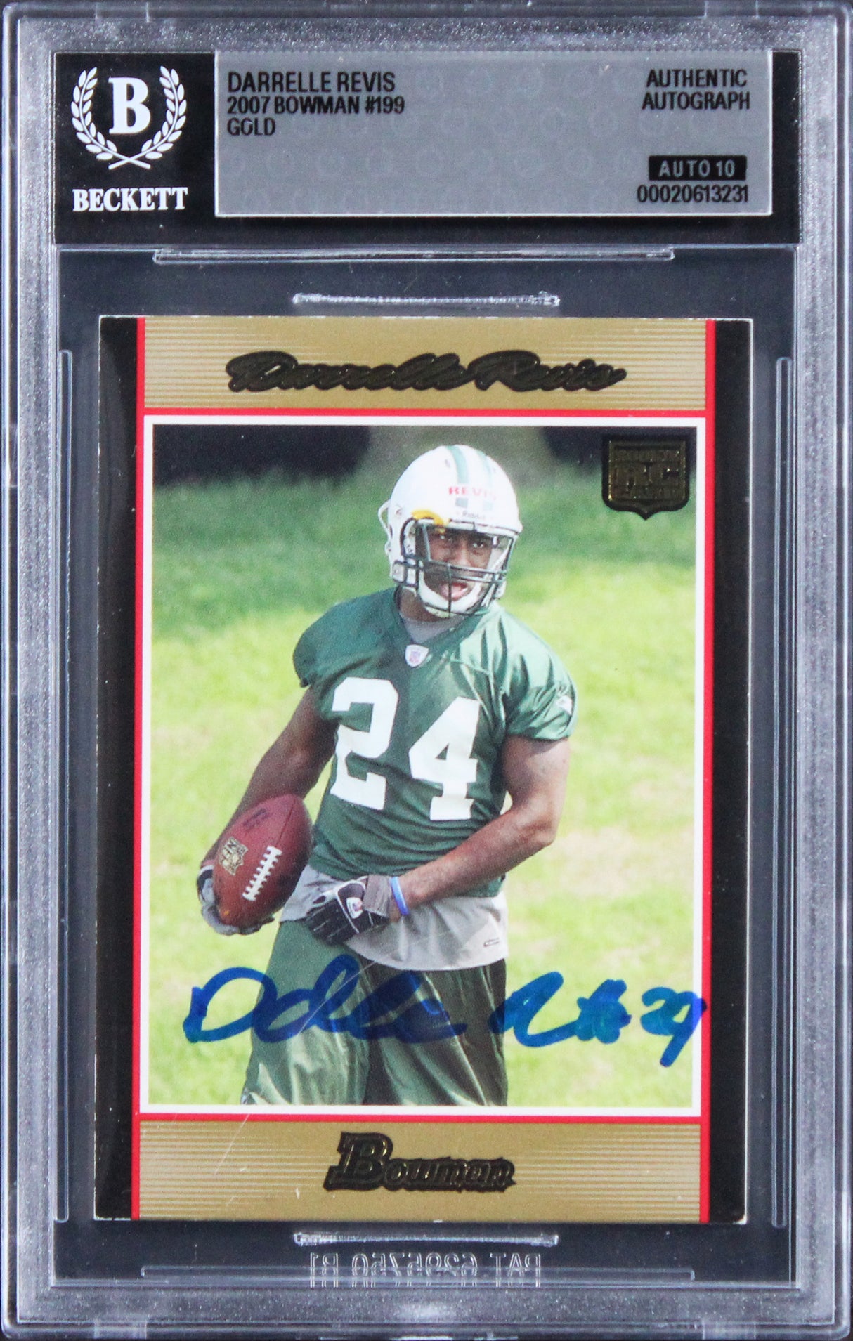 Jets Darrelle Revis Signed 2007 Bowman #199 Rookie Card Auto GM 10! BAS Slabbed