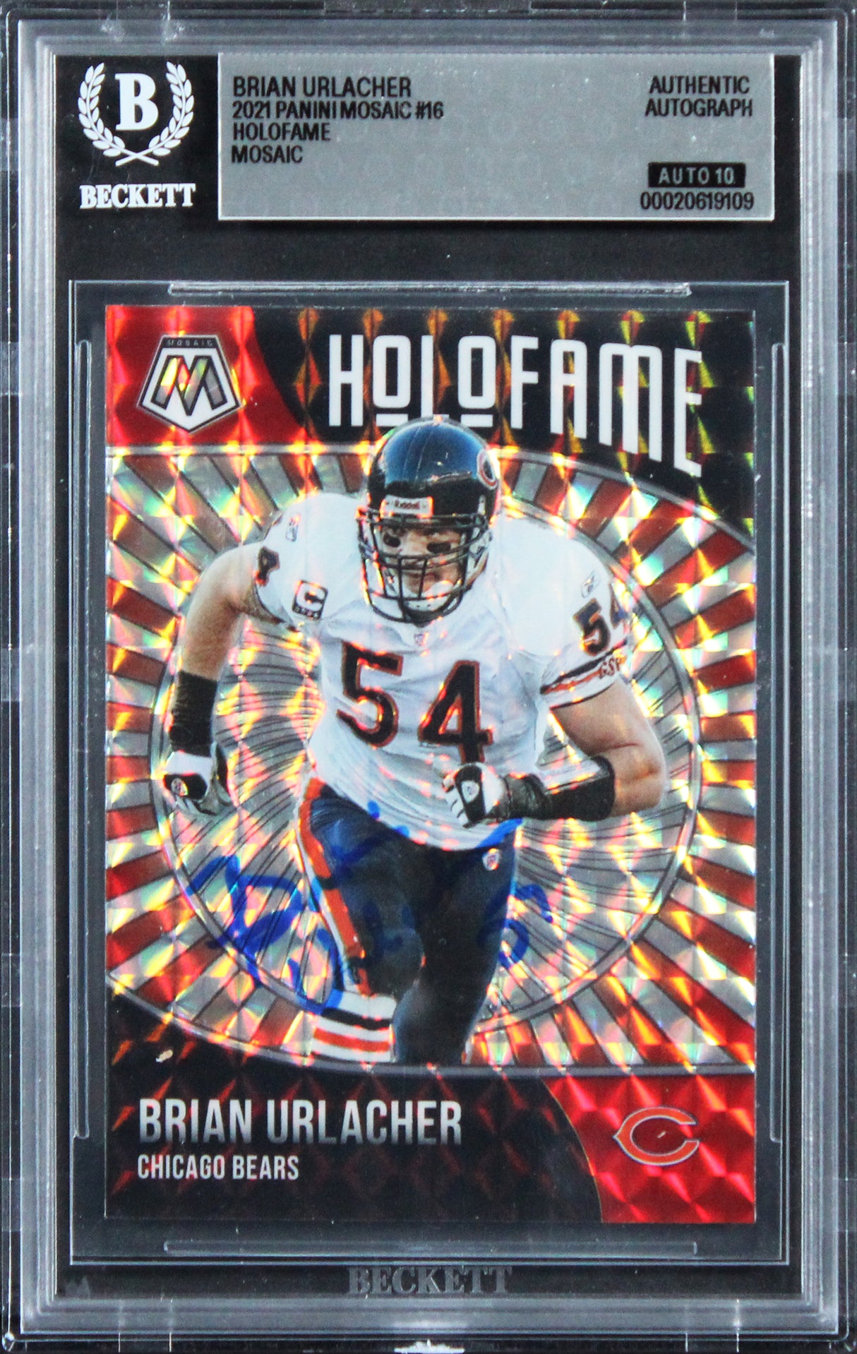 Brian Urlacher Signed 2021 Panini Mosaic Holofame #16 Card Auto 10! BAS Slabbed