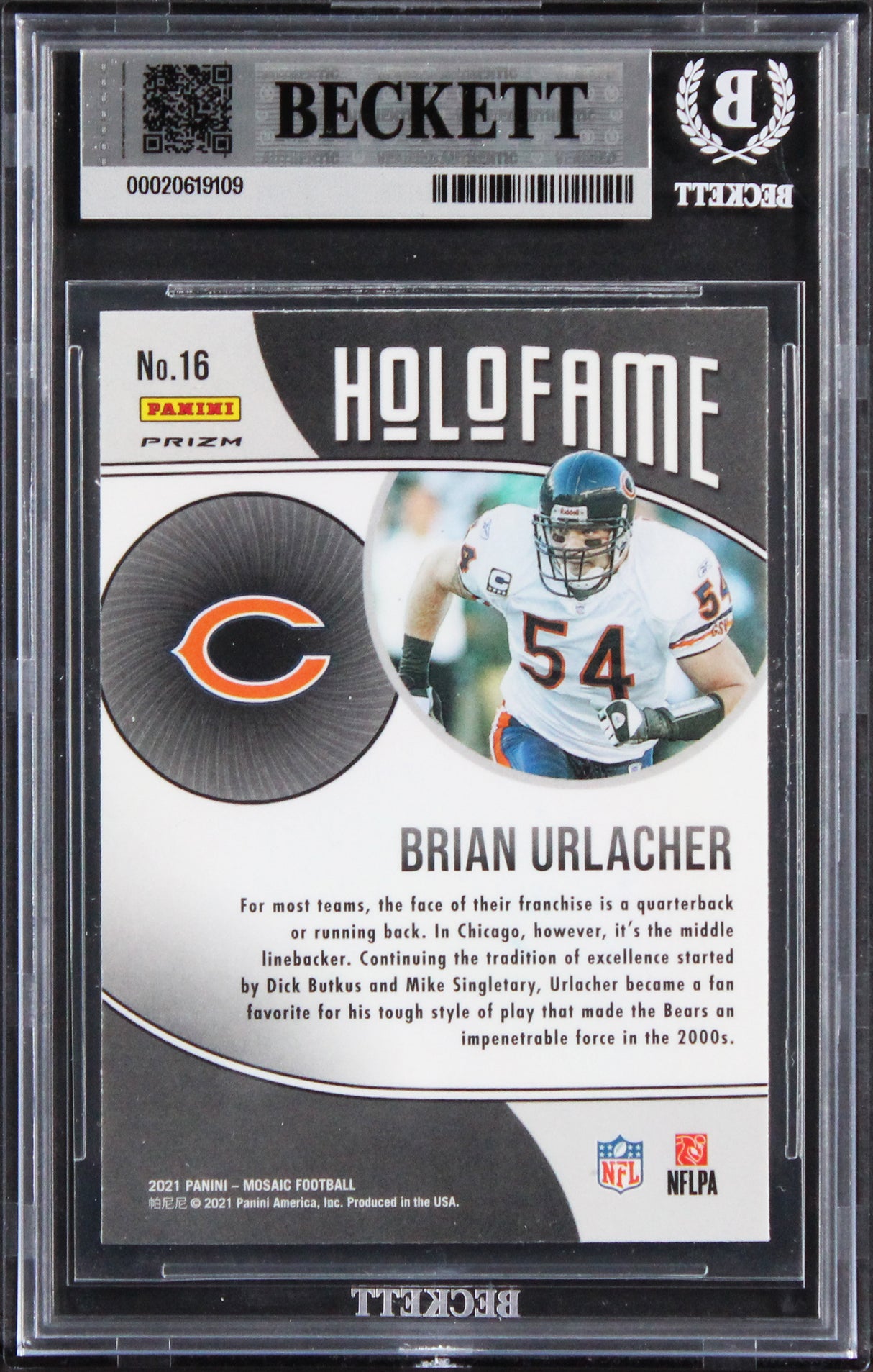 Brian Urlacher Signed 2021 Panini Mosaic Holofame #16 Card Auto 10! BAS Slabbed