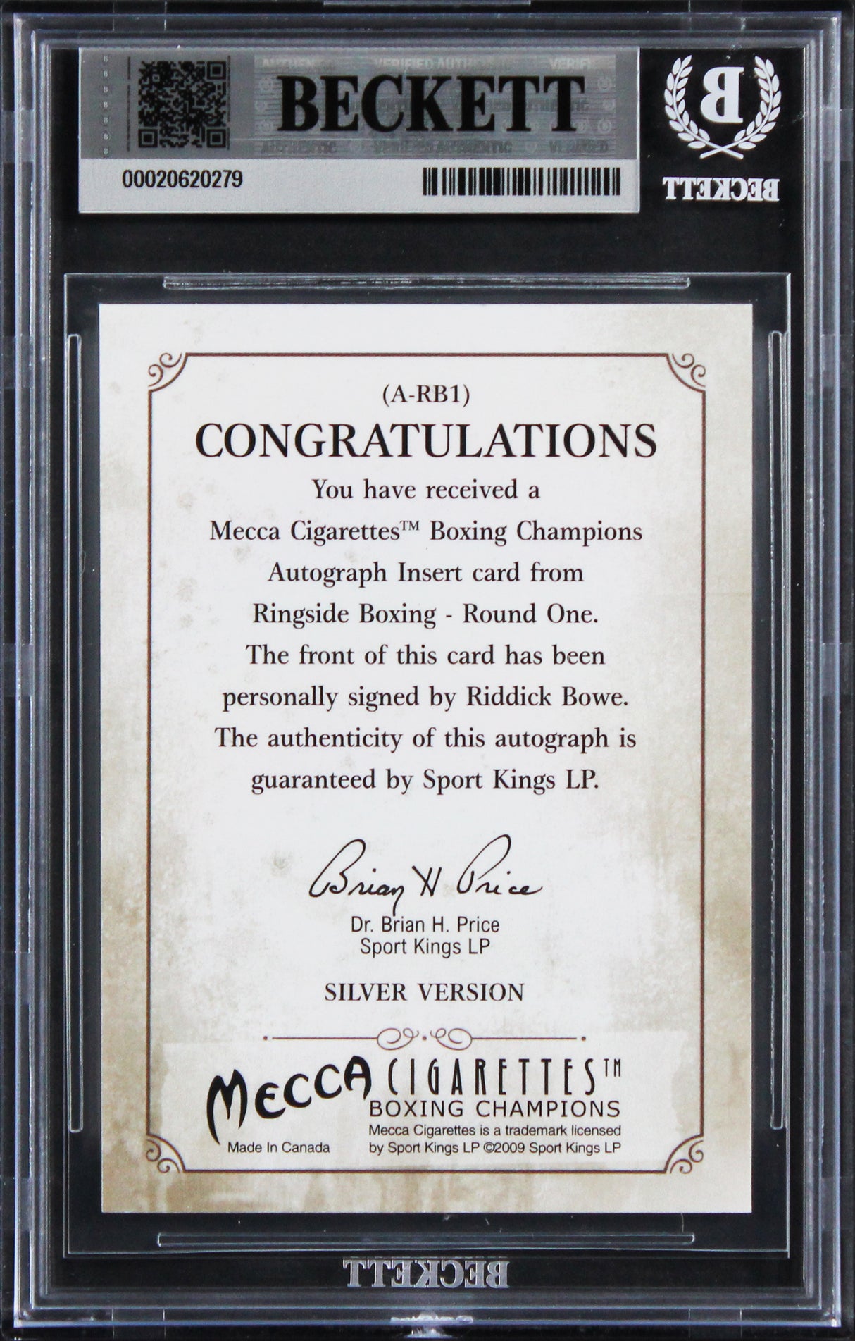Riddick Bowe Signed 2010 Ringside Boxing #ARB1 Card Auto Grade 10! BAS Slabbed