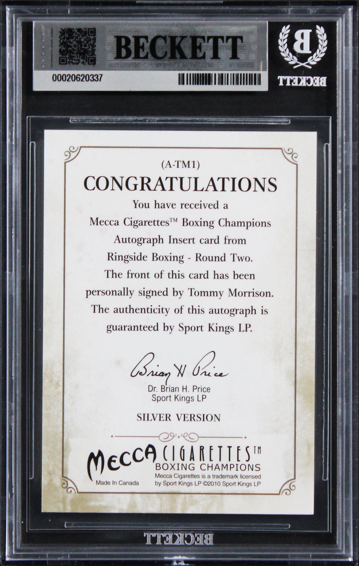 Tommy Morrison Signed 2011 Ringside Boxing #ATM1 Card Auto Grade 10! BAS Slabbed
