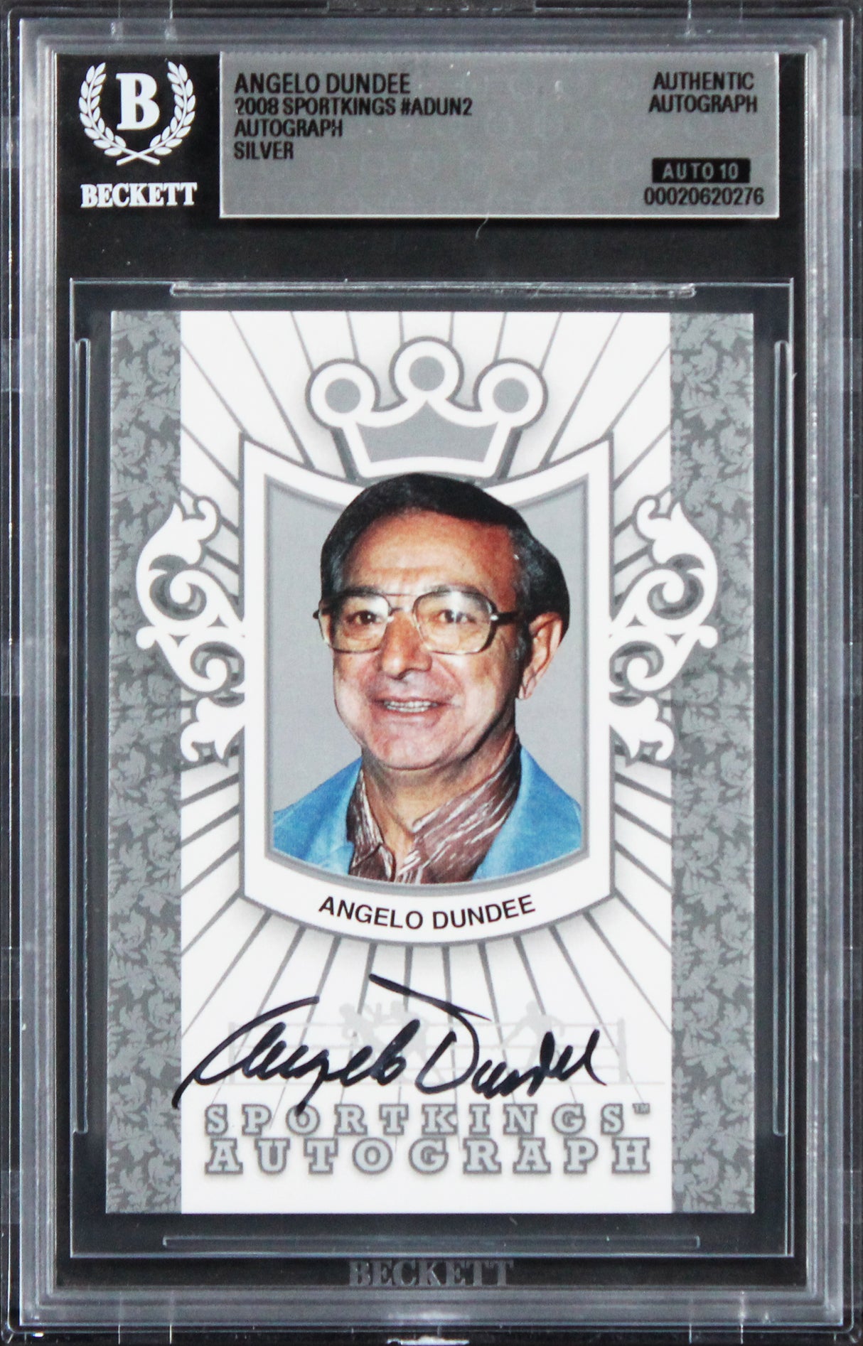 Angelo Dundee Signed 2008 Sportkings Silver #ADUN2 Card Auto GM 10! BAS Slabbed