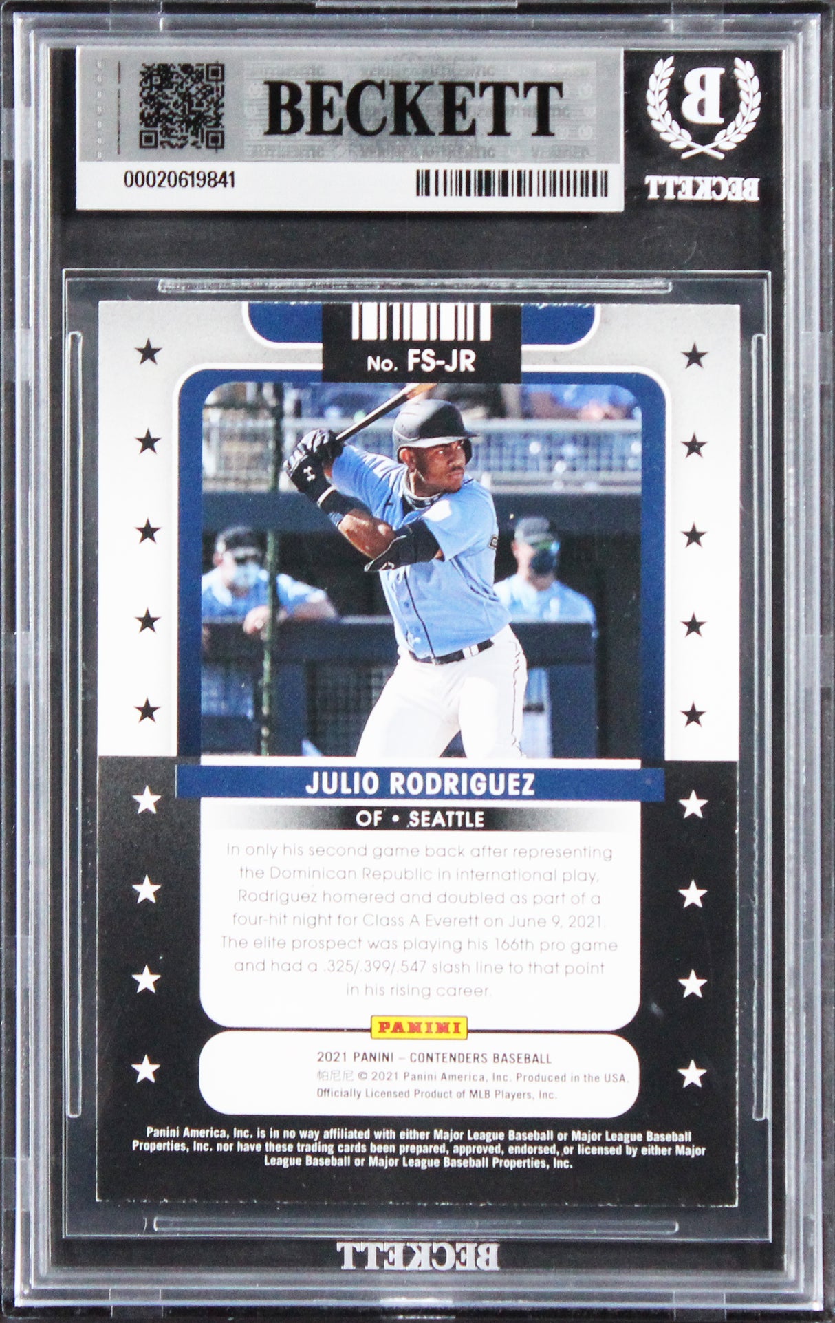 Mariners Julio Rodriguez Signed 2021 Panini Contenders #8 Card Auto 10! BAS Slab