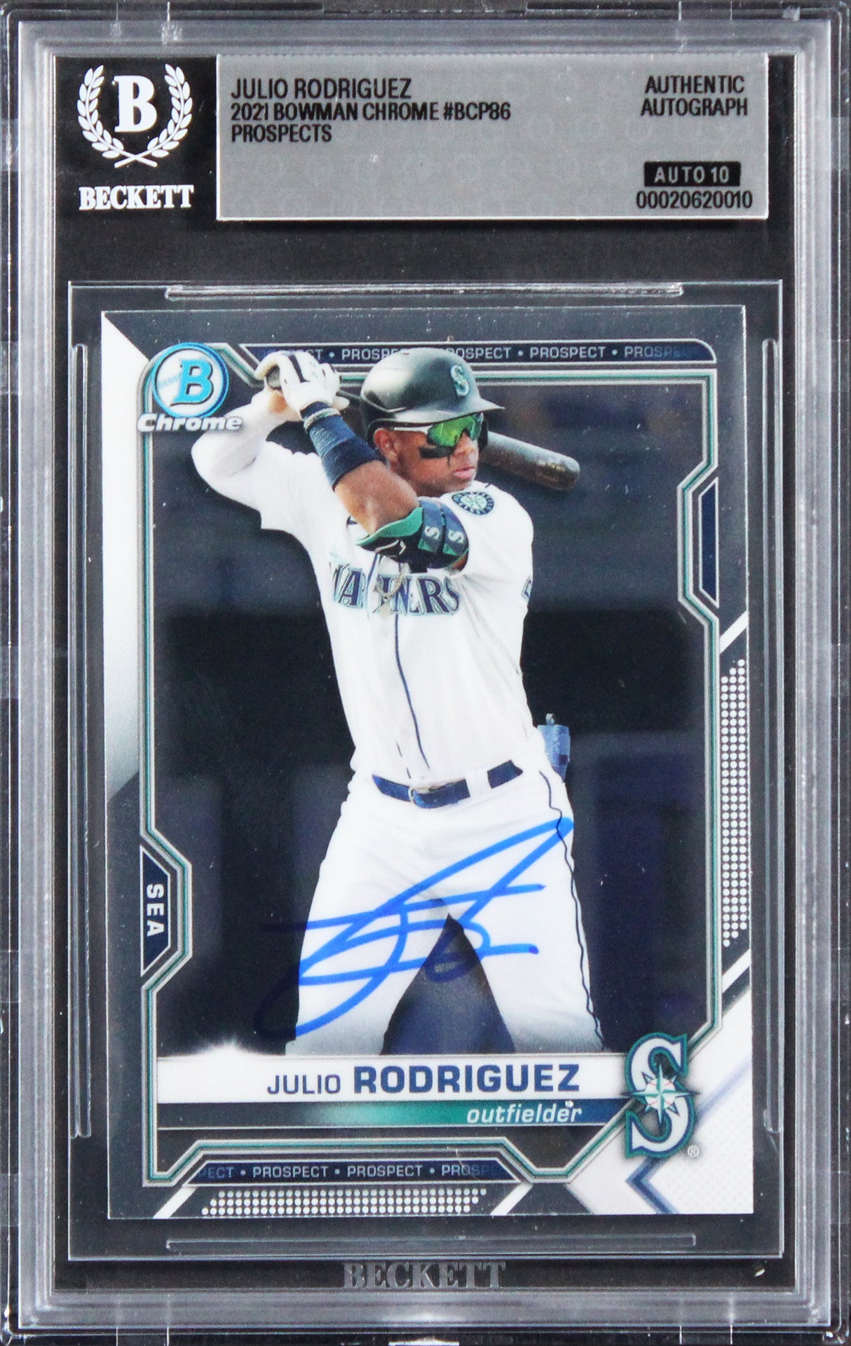 Mariners Julio Rodriguez Signed 2021 Bowman Chrome #BCP86 Card Auto 10! BAS Slab