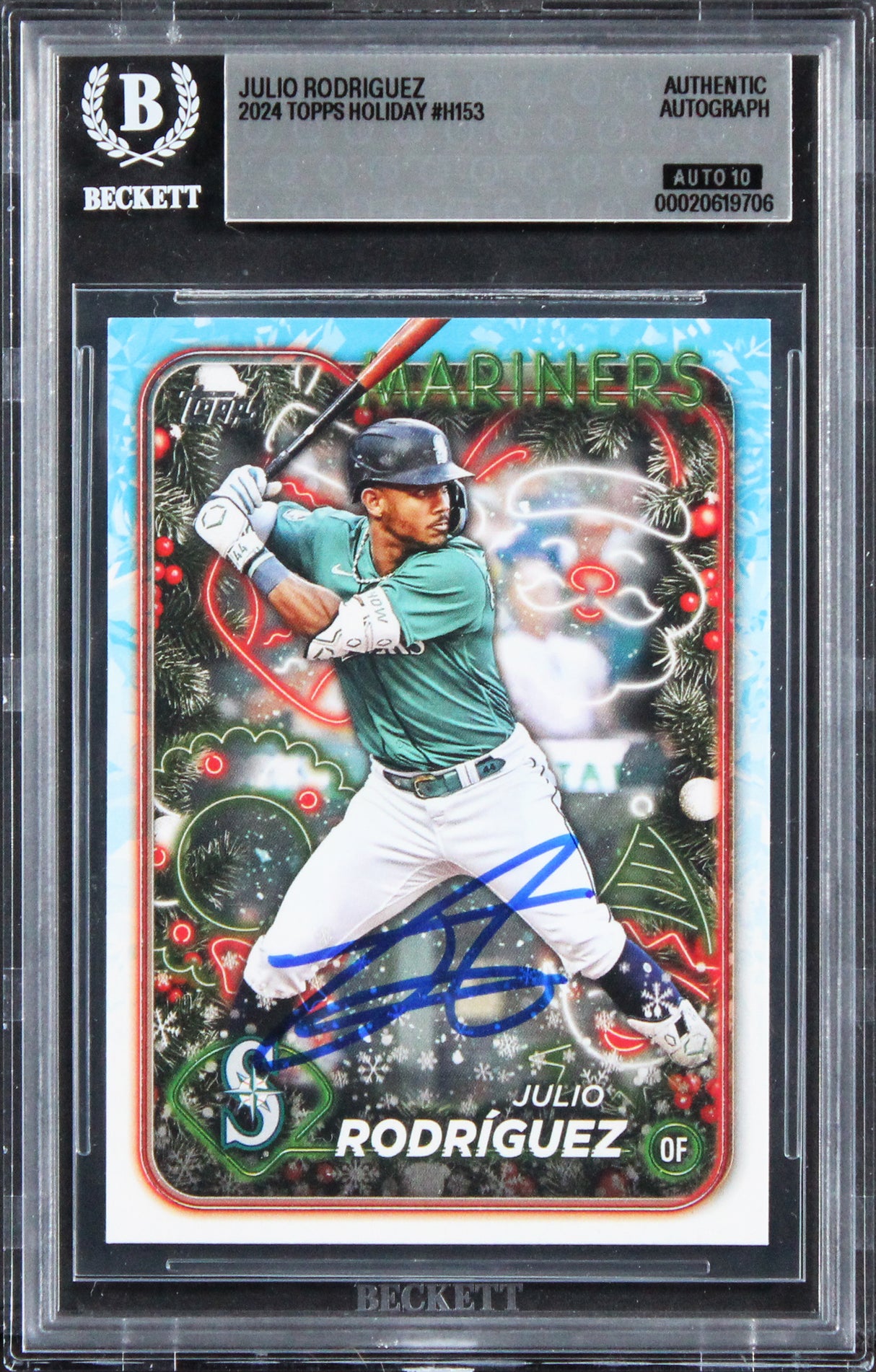 Mariners Julio Rodriguez Signed 2024 Topps Holiday #H153 Card Auto 10! BAS Slab