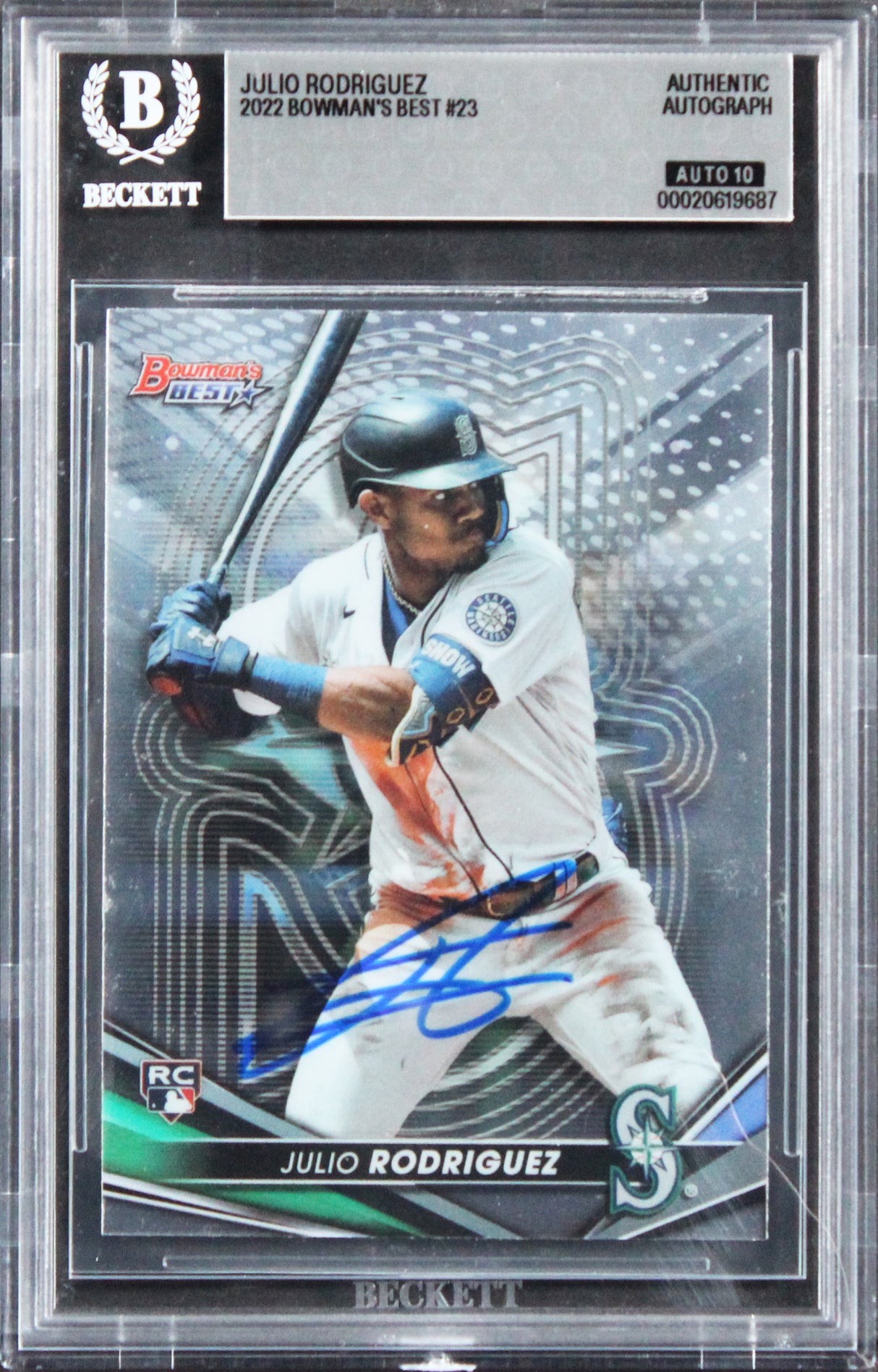 Mariners Julio Rodriguez Signed 2022 Bowman's Best #23 RC Card Auto 10! BAS Slab