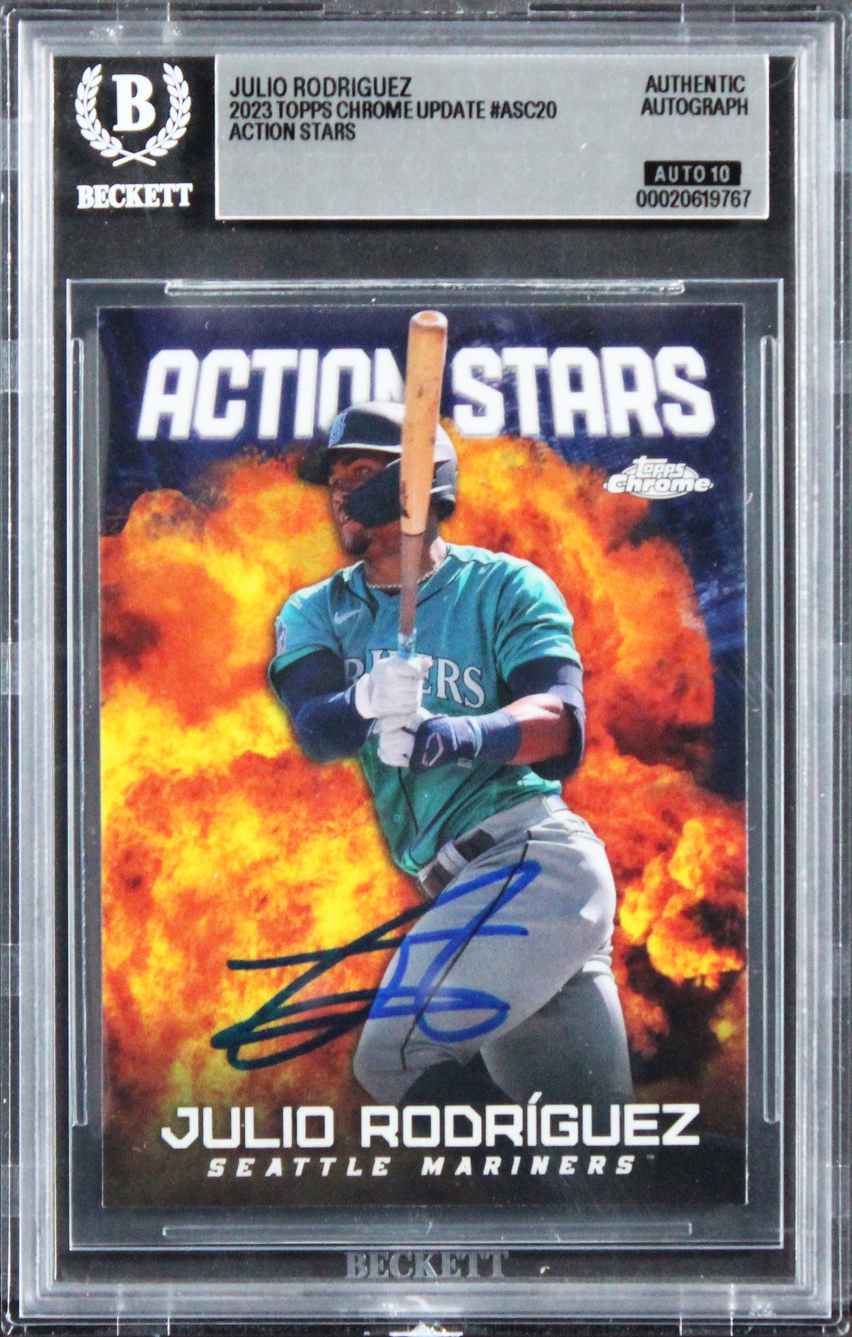 Mariners Julio Rodriguez Signed 2023 Topps Chrome #ASC20 Card Auto 10! BAS Slab