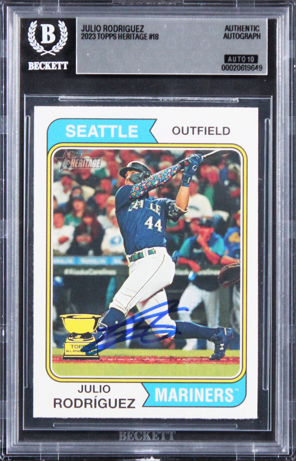 Mariners Julio Rodriguez Signed 2023 Topps Heritage #18 Card Auto 10! BAS Slab