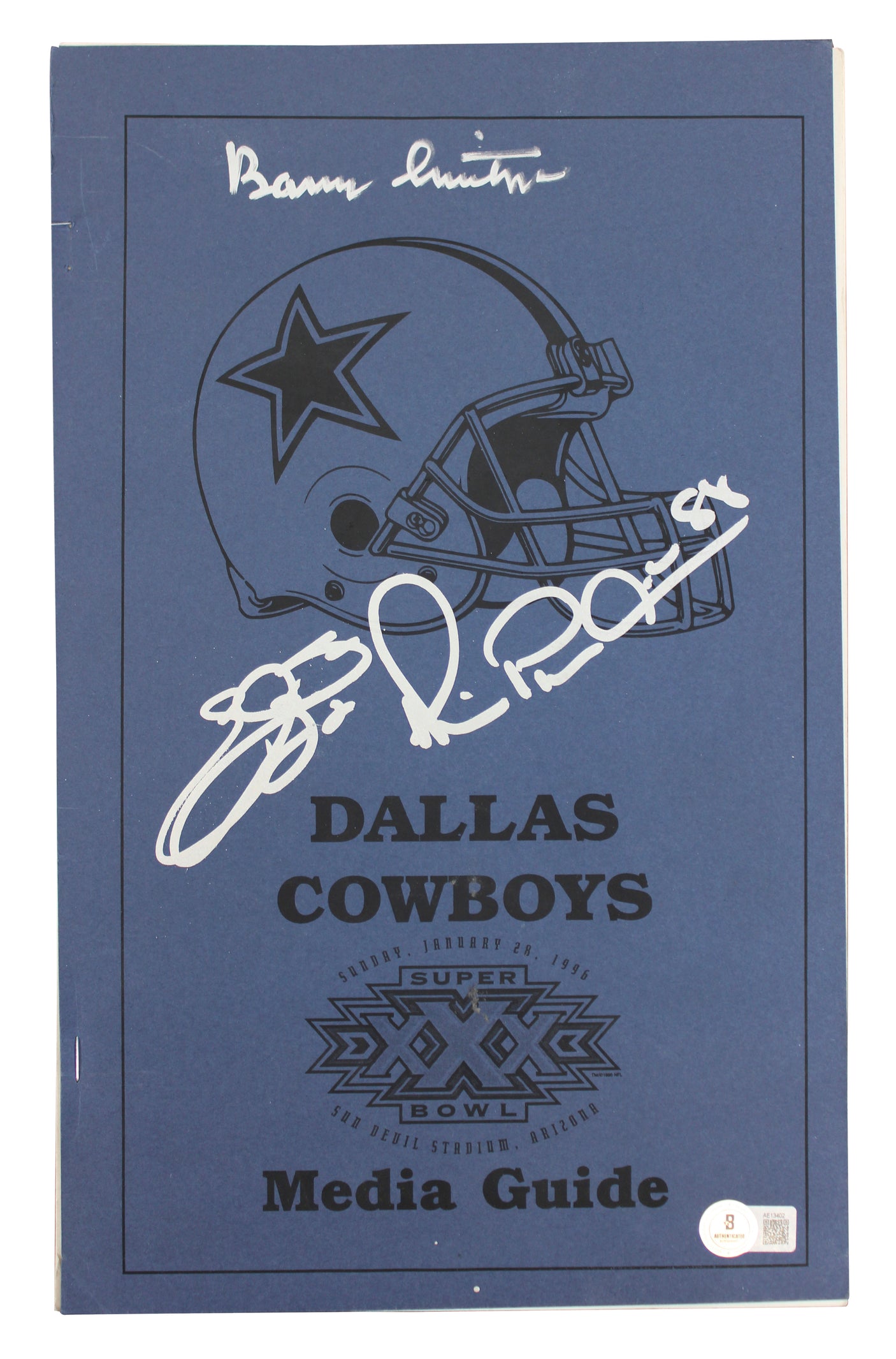 Cowboys (3) Smith, Irvin & Switzer Signed SB XXX Media Guide BAS #AE13402
