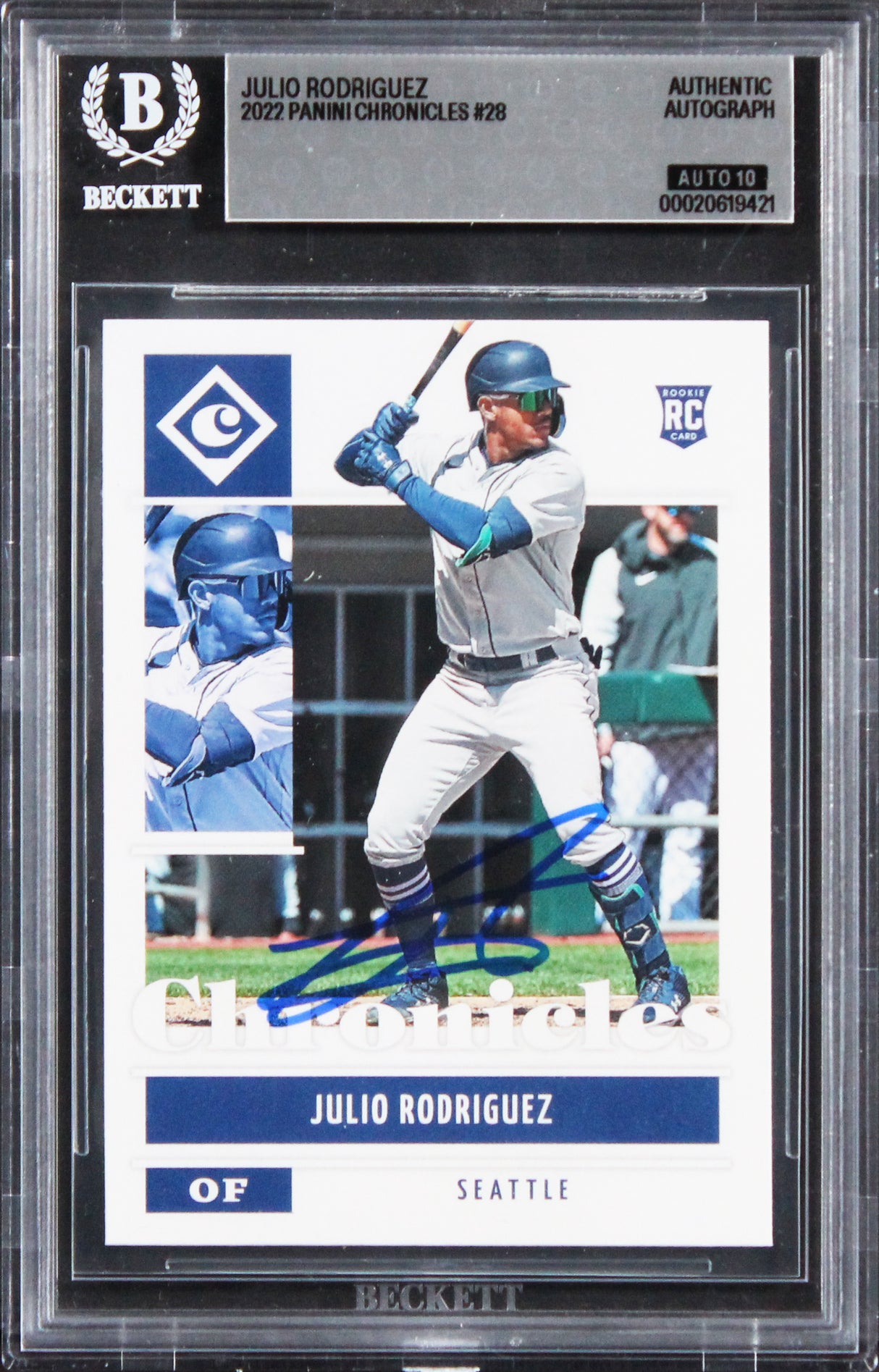 Mariners Julio Rodriguez Signed 2022 Panini #28 RC Card Auto GM 10! BAS Slabbed
