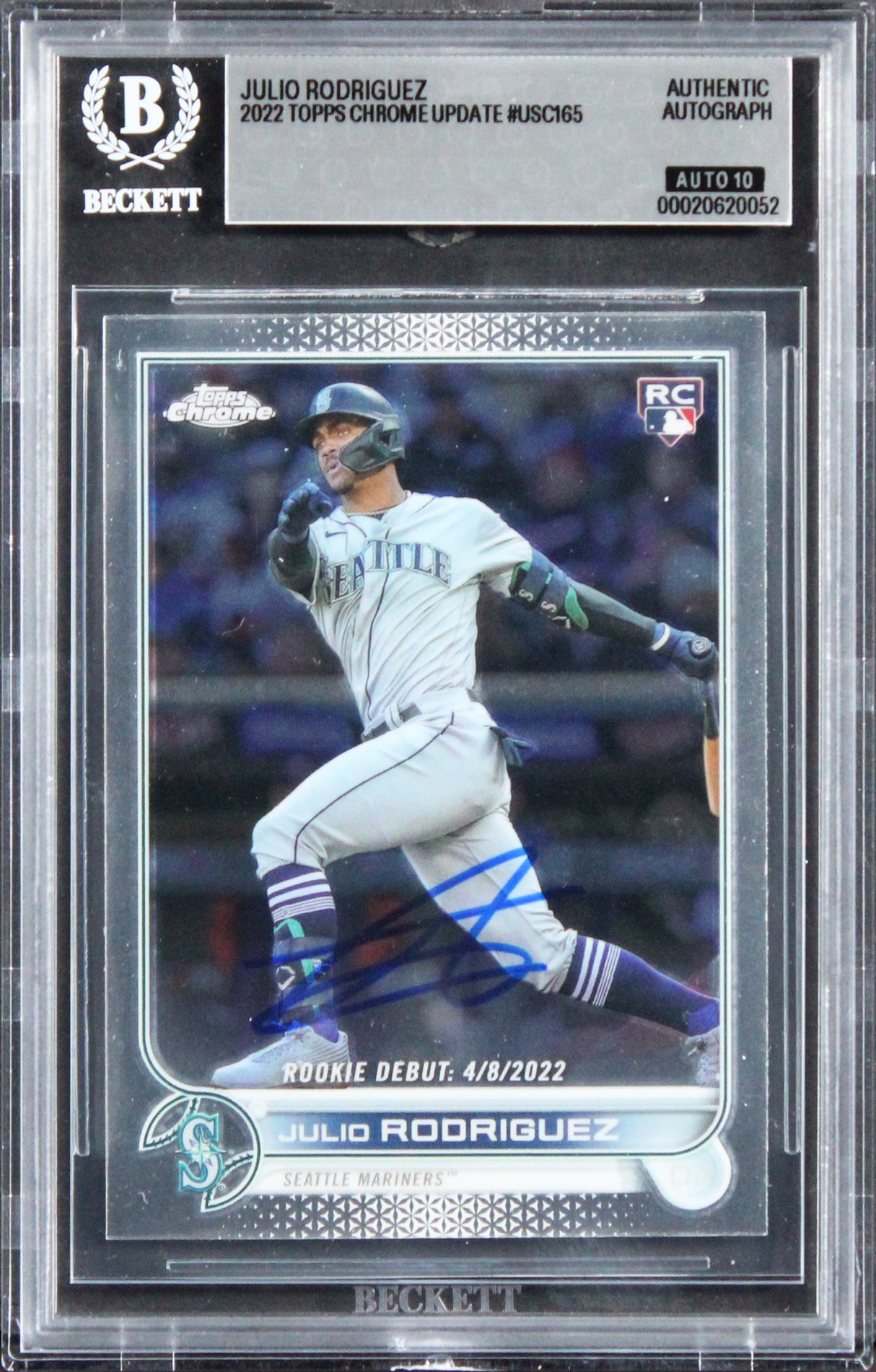 Mariners Julio Rodriguez Signed 2022 Topps #USC165 RC Card Auto 10! BAS Slabbed