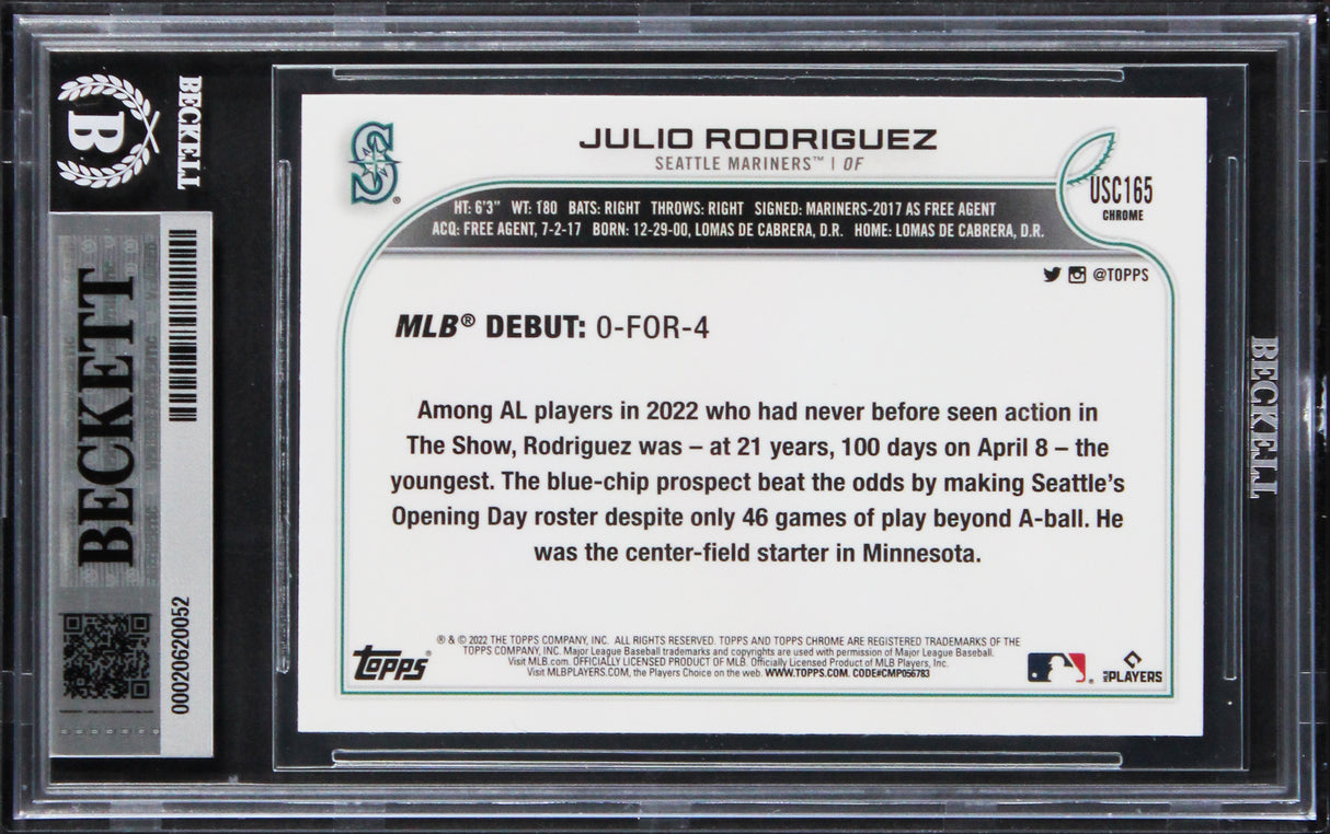 Mariners Julio Rodriguez Signed 2022 Topps #USC165 RC Card Auto 10! BAS Slabbed