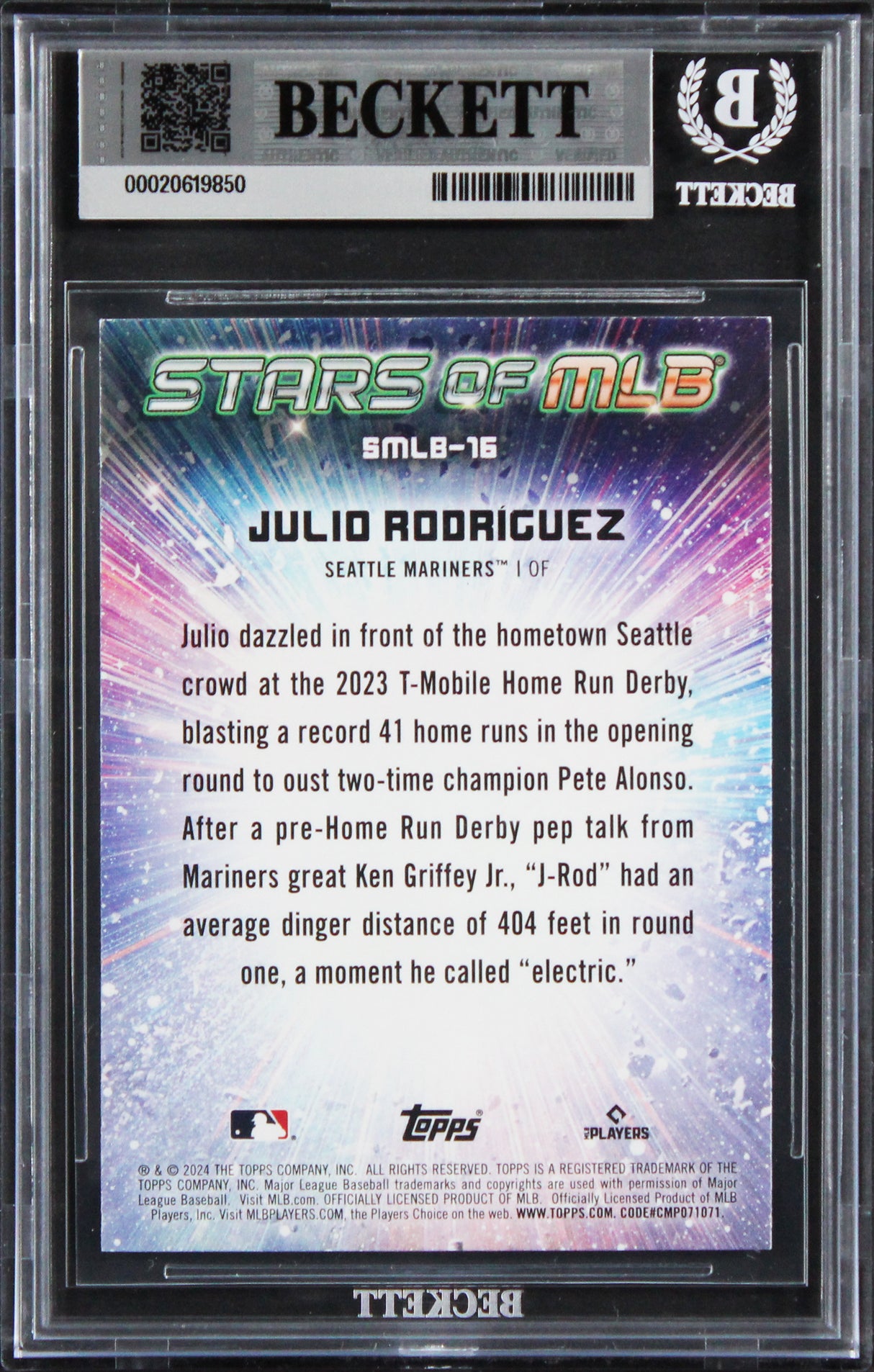 Mariners Julio Rodriguez Signed 2024 Topps #SMLB16 Card Auto GM 10! BAS Slabbed