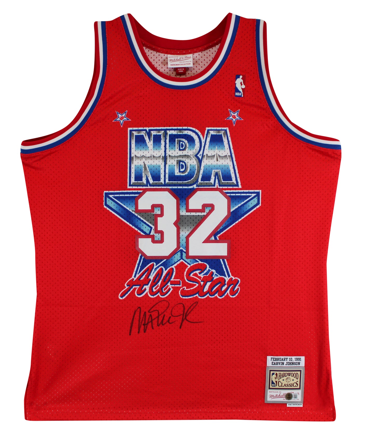 Lakers Magic Johnson Signed 1991 M&N HWC All-Star Red Swingman Jersey BAS Wit