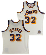 Lakers Magic Johnson Signed Cream 1984-85 M&N HWC Swingman Jersey BAS Witnessed