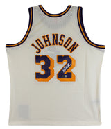 Lakers Magic Johnson Signed Cream 1984-85 M&N HWC Swingman Jersey BAS Witnessed