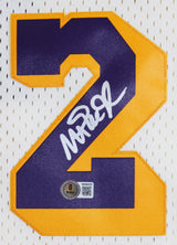 Lakers Magic Johnson Signed Cream 1984-85 M&N HWC Swingman Jersey BAS Witnessed