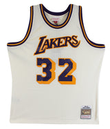 Lakers Magic Johnson Signed Cream 1984-85 M&N HWC Swingman Jersey BAS Witnessed