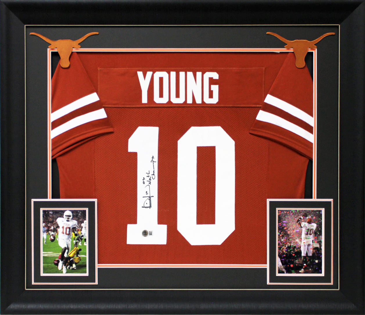 Vince Young "05 Nat'l Champs" Signed Burnt Orange Pro Style Framed Jersey BAS W