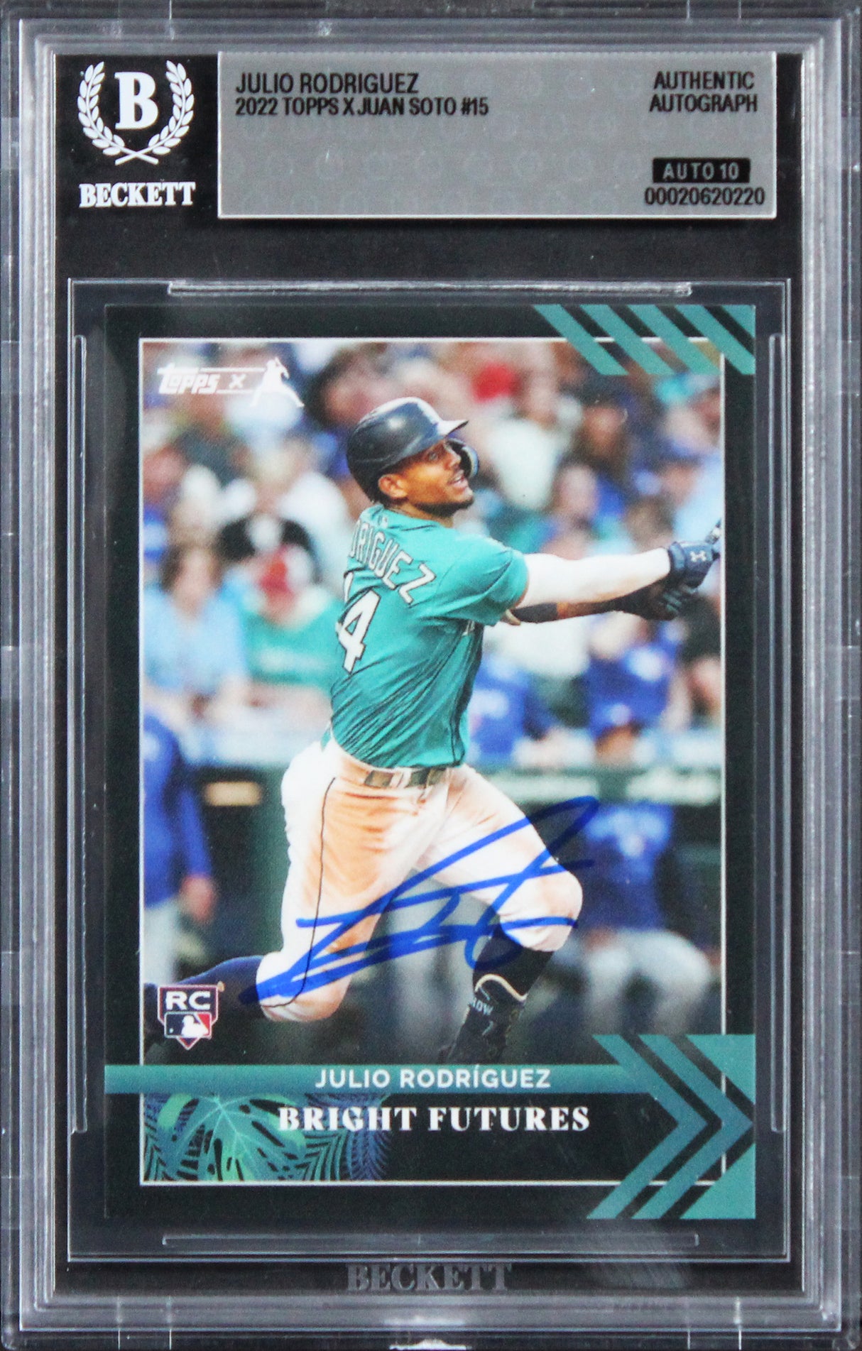 Mariners Julio Rodriguez Signed 2022 Topps X Soto #15 RC Card Auto 10! BAS Slab