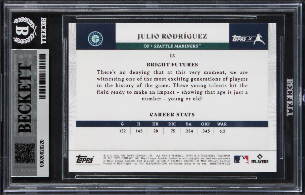 Mariners Julio Rodriguez Signed 2022 Topps X Soto #15 RC Card Auto 10! BAS Slab