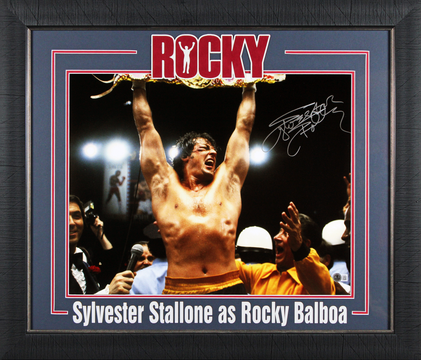 Sylvester Stallone Rocky II Signed 16x20 Framed Horizontal Belt Photo BAS