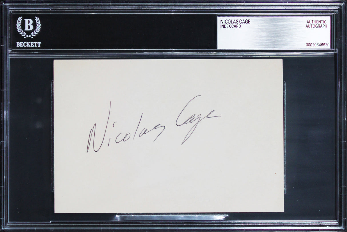 Nicolas Cage National Treasure Authentic 4x6 Index Card Autographed BAS Slabbed