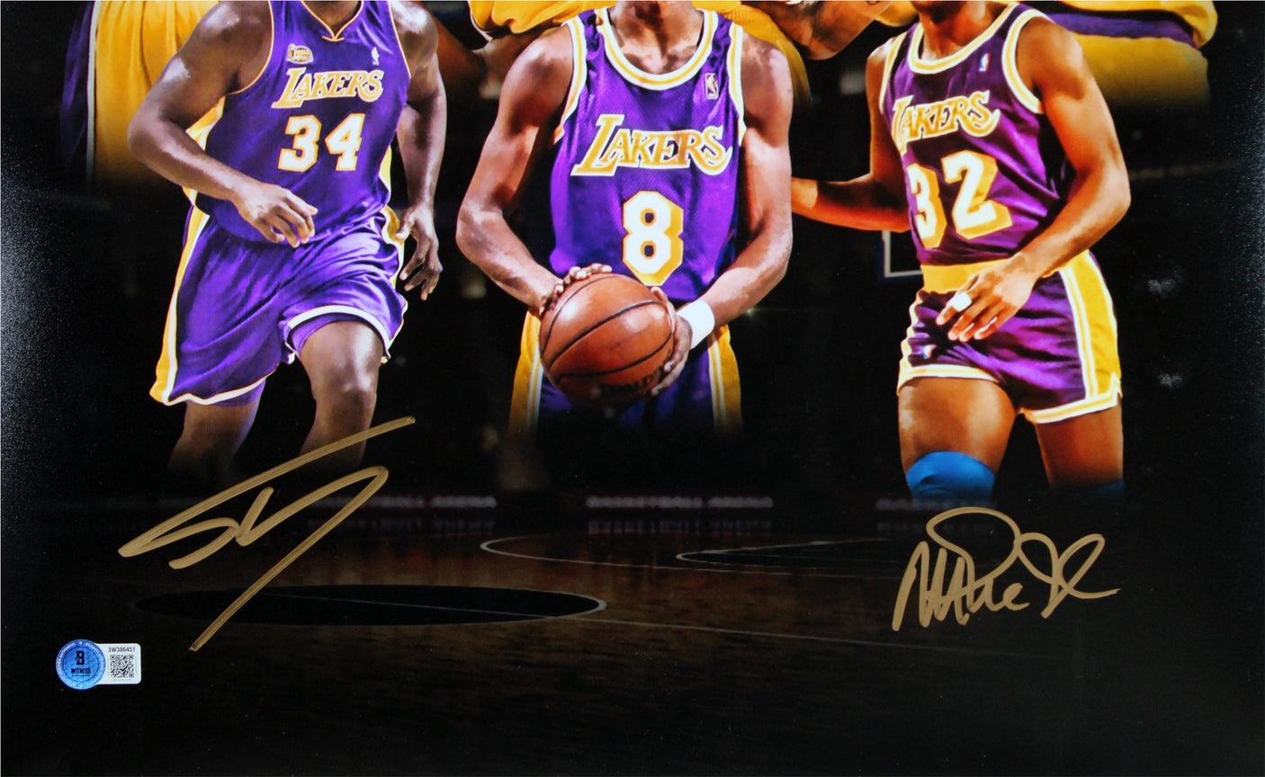 Lakers Magic Johnson & Shaquille O'Neal Signed 16x20 Custom Photo BAS Witnessed
