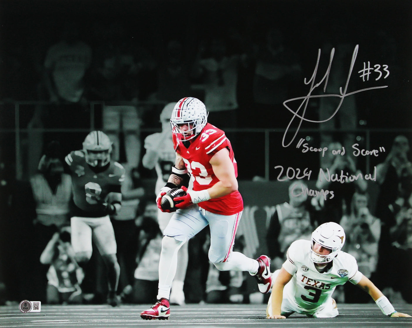 Ohio State Jack Sawyer "2x Insc" Signed 16x20 Horizontal Spotlight Photo BAS Wit