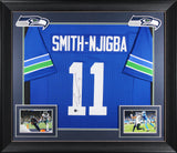 Jaxon Smith-Njigba Authentic Signed Blue Throwback Pro Style Framed Jersey BAS