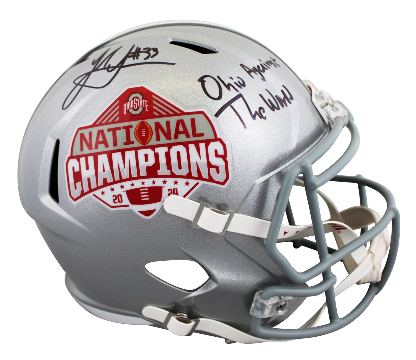 OSU Jack Sawyer "OATW" Signed 2024 National Champs F/S Speed Rep Helmet BAS Wit