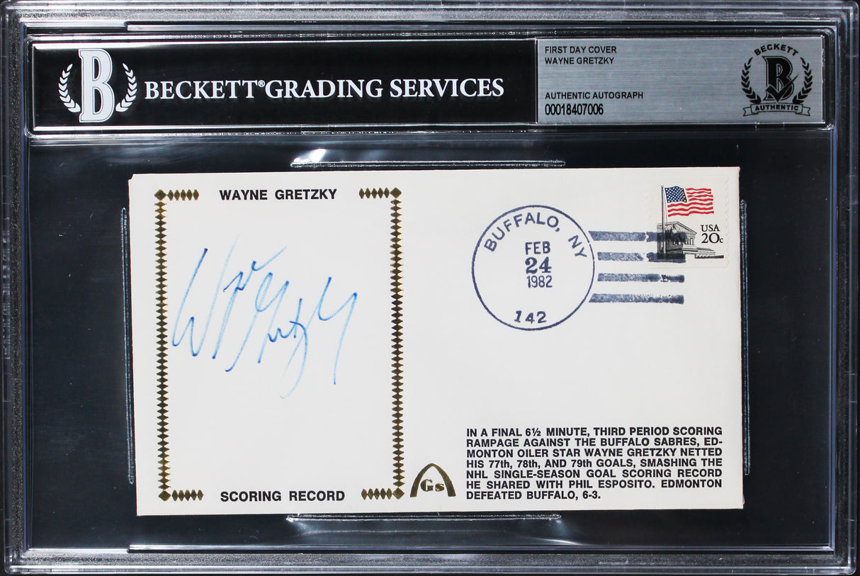 Oilers Wayne Gretzky Signed 1982 First Day Cover 3.75x6.5 Envelope BAS Slabbed