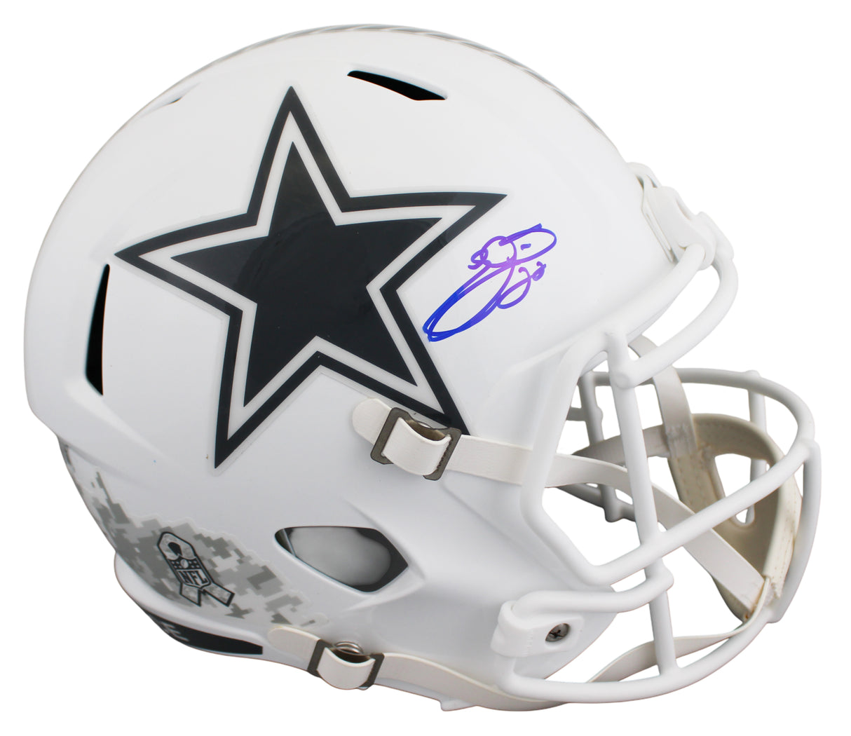 Cowboys Emmitt Smith Signed STS III F/S Speed Rep Helmet W/ Case W/ Blue Sig BAS
