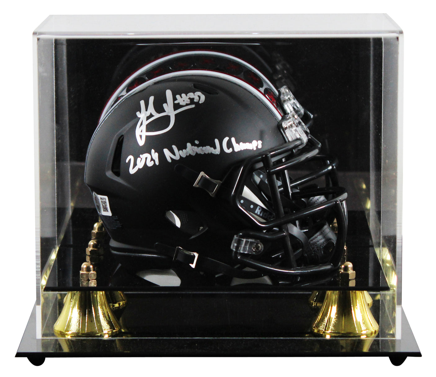 OSU Jack Sawyer "2024 Nat'l Champs" Signed Black Speed Mini Helmet W/ Case BAS W